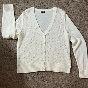Lord & Taylor Cream Sequin Cardigan Y2K Knit, Approx Small/ Medium